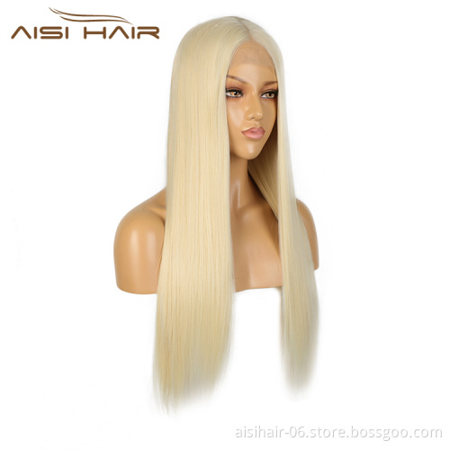 Aisi Hair Cheap 26 Inch Wholesale Long Blonde Color Wig Long Silky Straight Swiss Lace Wigs Synthetic Hair Wigs For Black Women